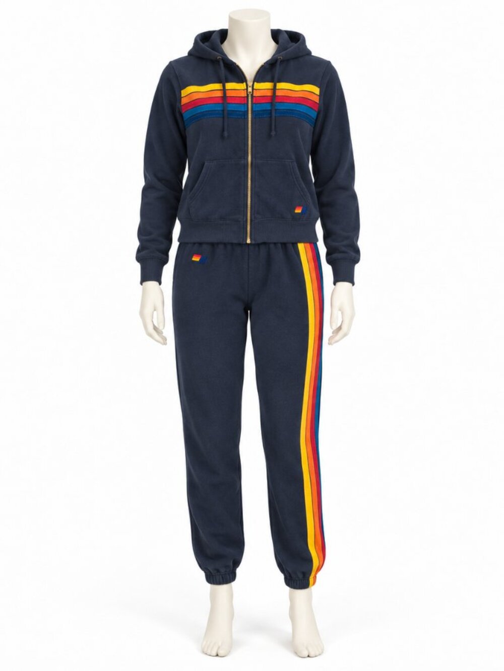 Aviator Nation 5 Stripe Navy Hoodie Jogger Sweatpants Set Size Small